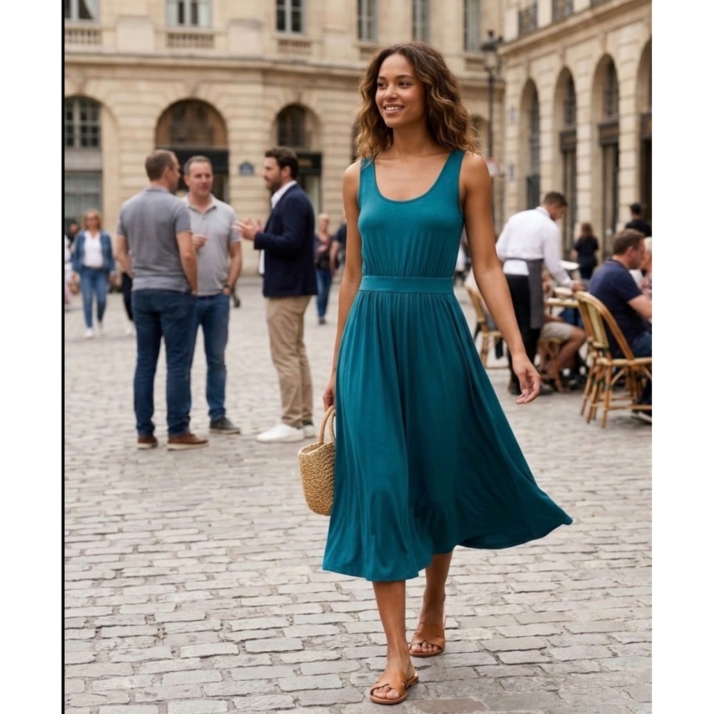 Rachel Pally Romance Dress color Rainforest Teal Modal Midi Sleeveless size S